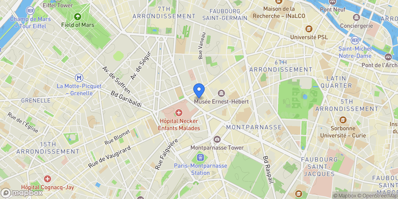 Map showing 14 Rue Mayet, Paris, Île-de-France, France.