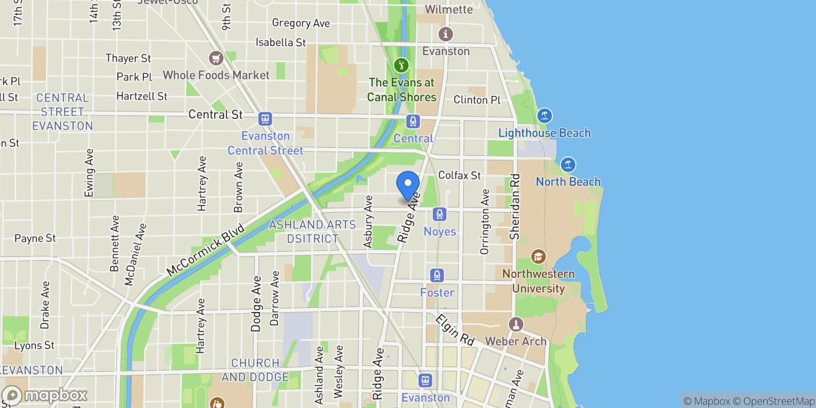 Map showing 2236 Ridge Avenue , Evanston, IL 60201, Evanston, Illinois, United States.
