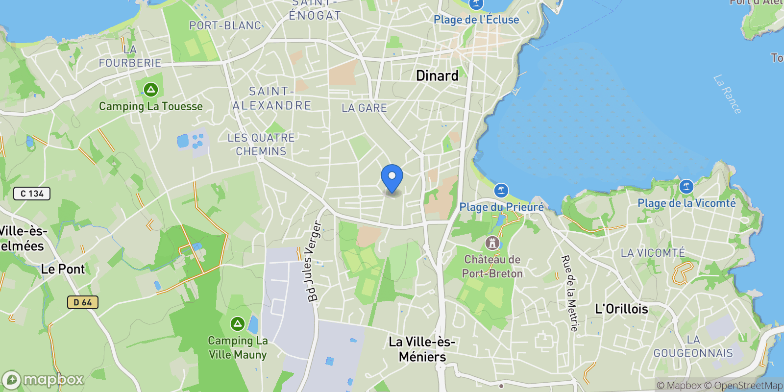 Map showing Dinard, Brittany, France.