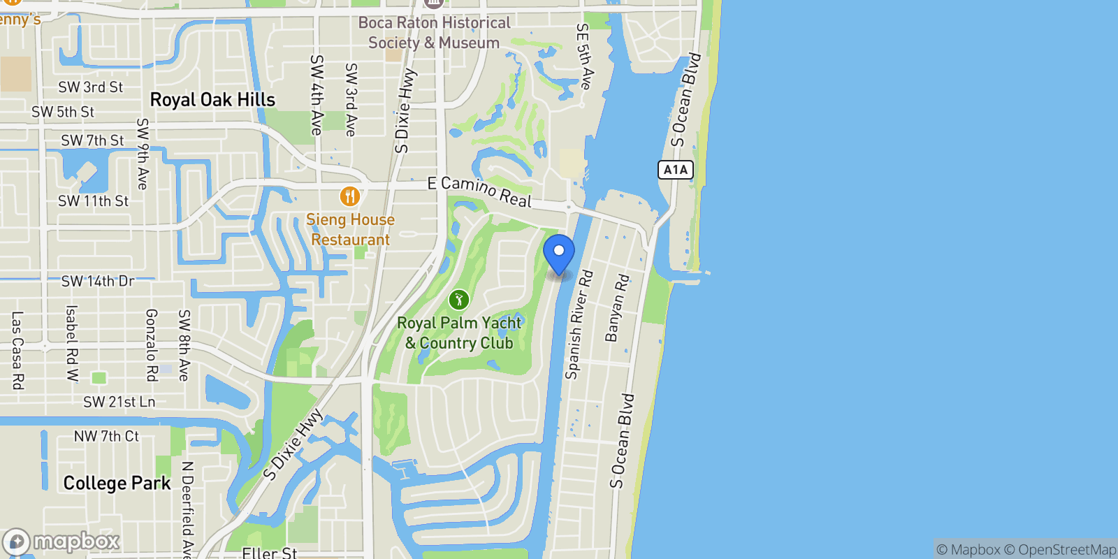 Map showing 1520 Royal Palm Way, Boca Raton, Florida, United States.