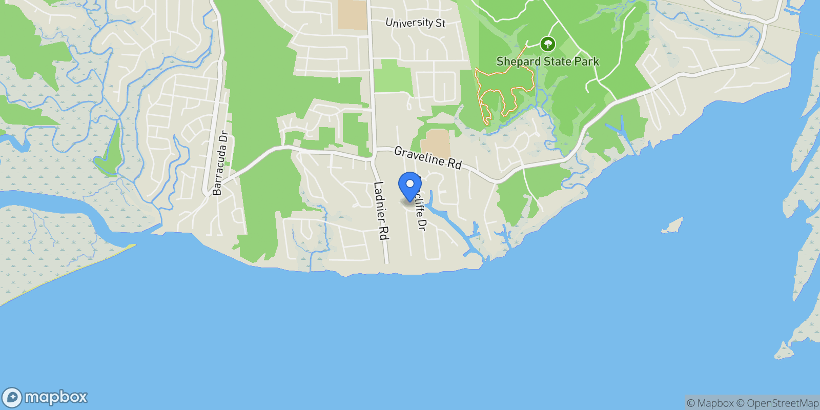 Map showing 1613 Fairhaven Drive, Gautier, MS 39553, Gautier, Mississippi, United States.