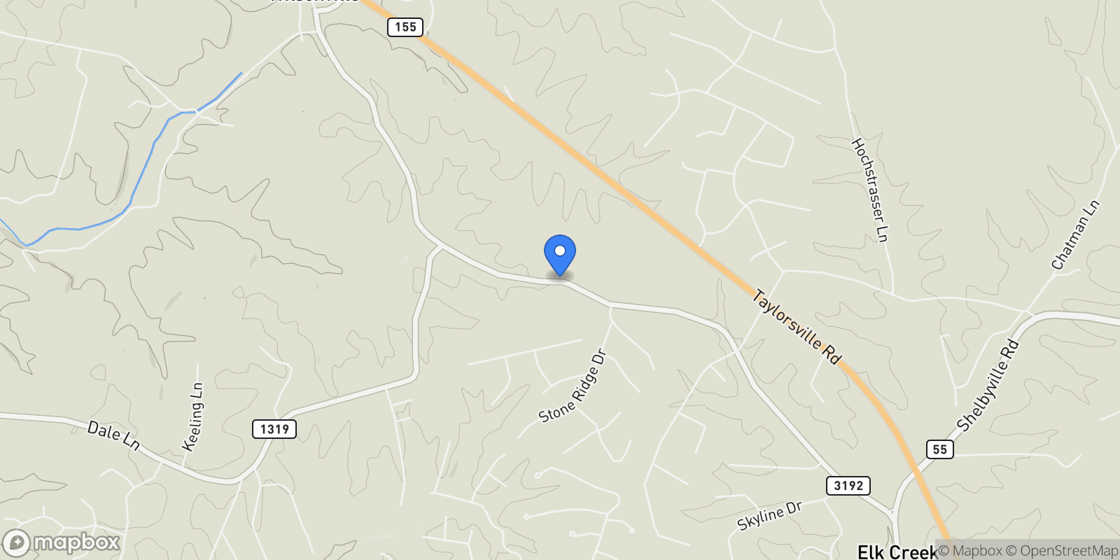 Map showing 100 Sparrow Ln, Fisherville, KY 40023, Watterson Park, Kentucky, United States.
