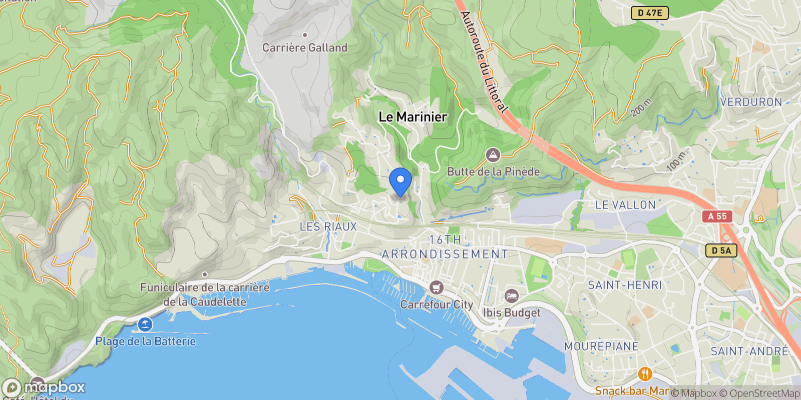 Map showing Marseille, Provence-Alpes-Côte d'Azur, France.