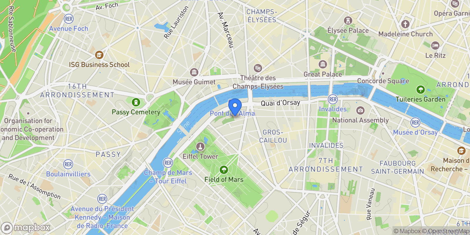 Map showing Paris, Île-de-France, France.