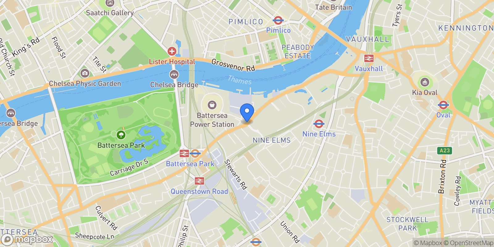 Map showing Nine Elms, London, UK, London, England, United Kingdom.