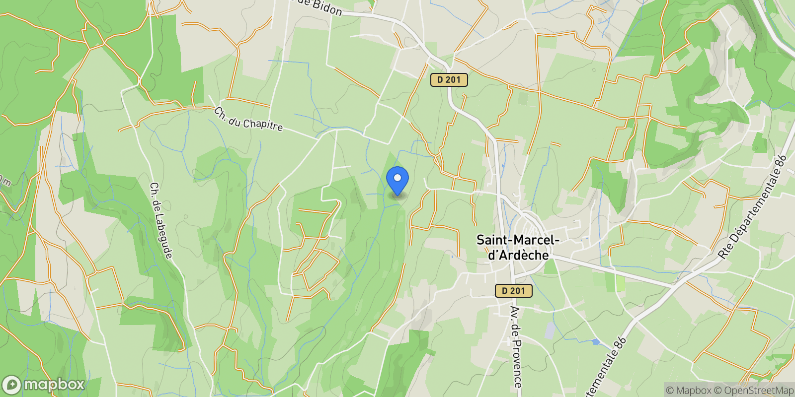 Map showing Saint-Marcel-d'Ardèche, Auvergne-Rhône-Alpes, France.