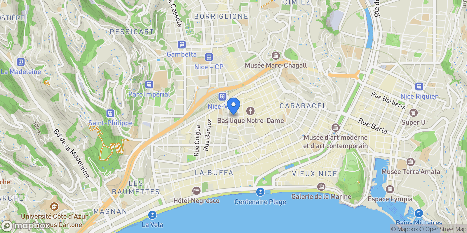 Map showing Nice, Provence-Alpes-Côte d'Azur, France.