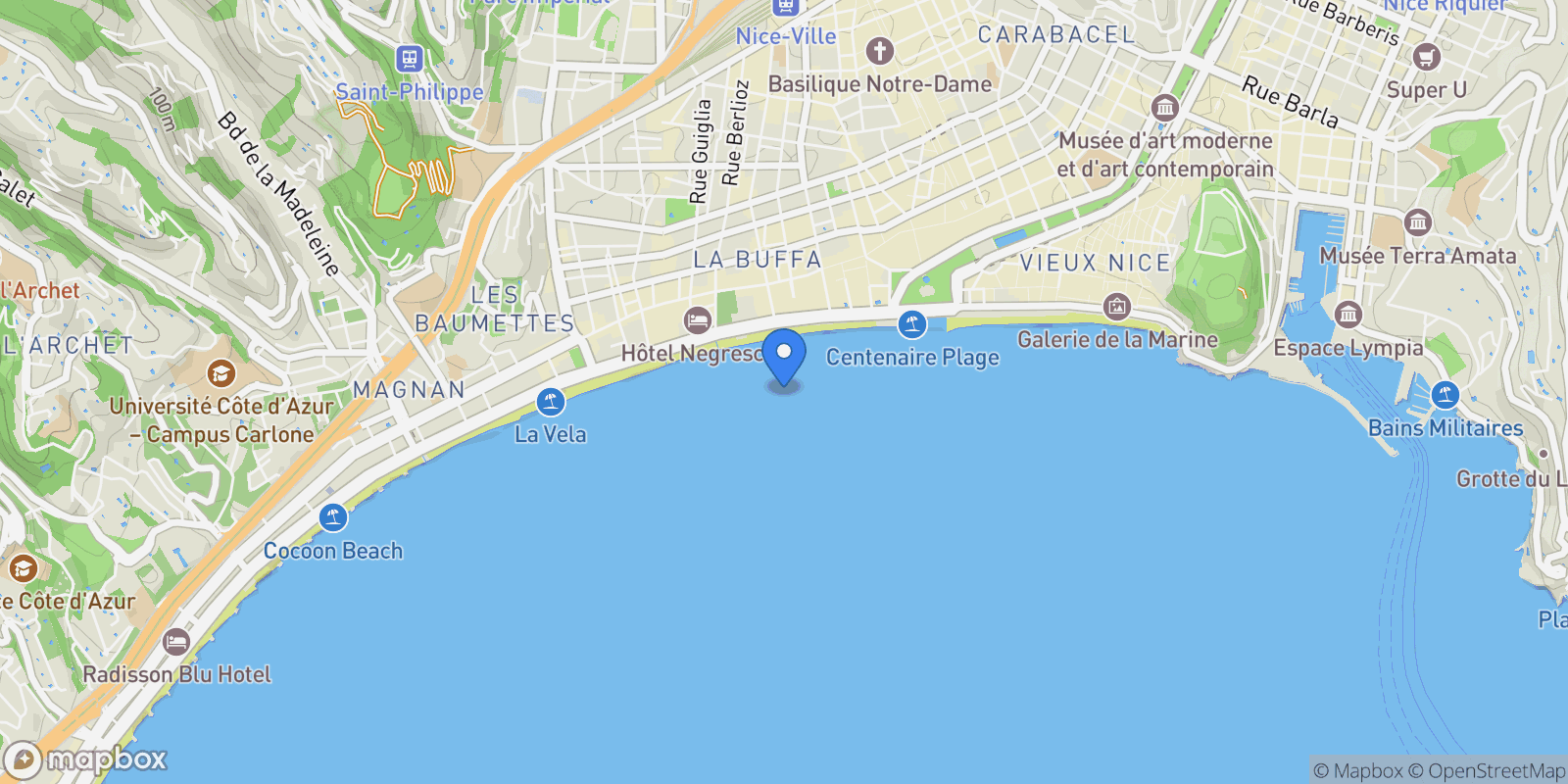 Map showing Nice, Provence-Alpes-Côte d'Azur, France.