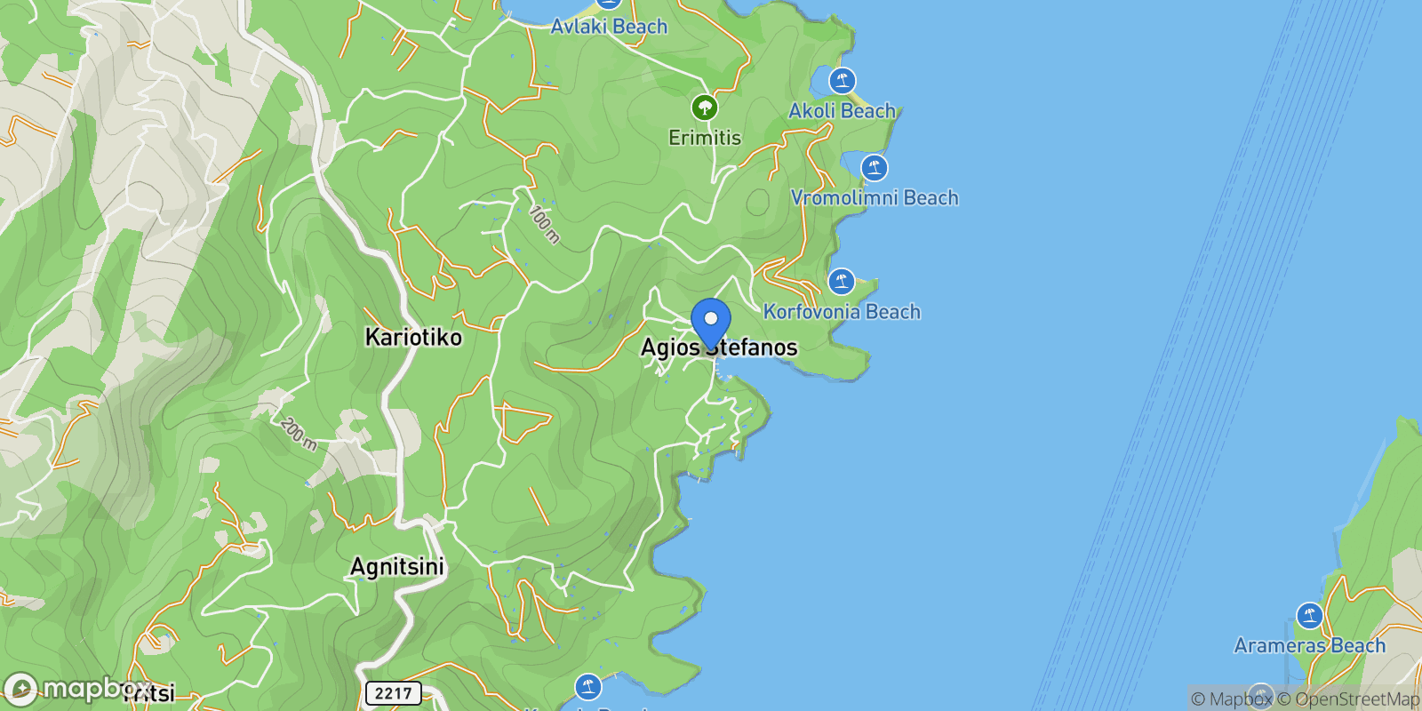 Map showing AGIOS STEFANOS SINIES, Kassopaia, Peloponnese, Western Greece and the Ionian, Greece.