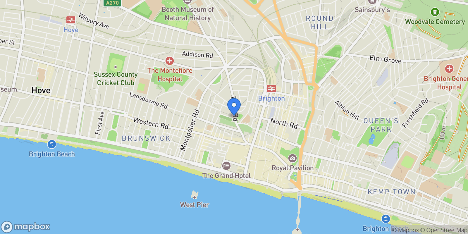 Map showing Brighton, Brighton and Hove, England, United Kingdom.
