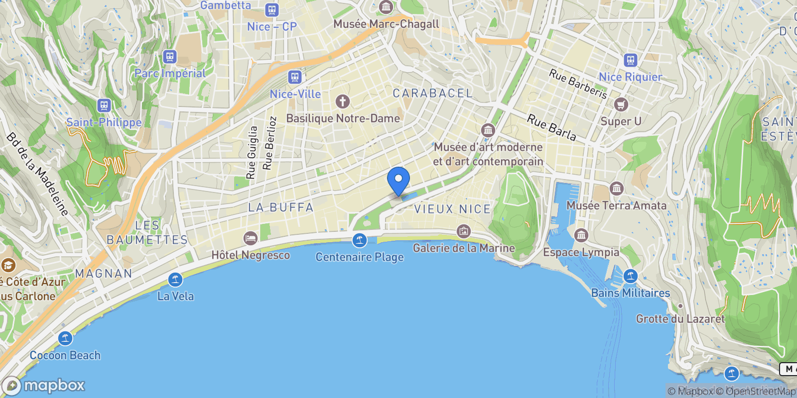 Map showing Nice, Provence-Alpes-Côte d'Azur, France.