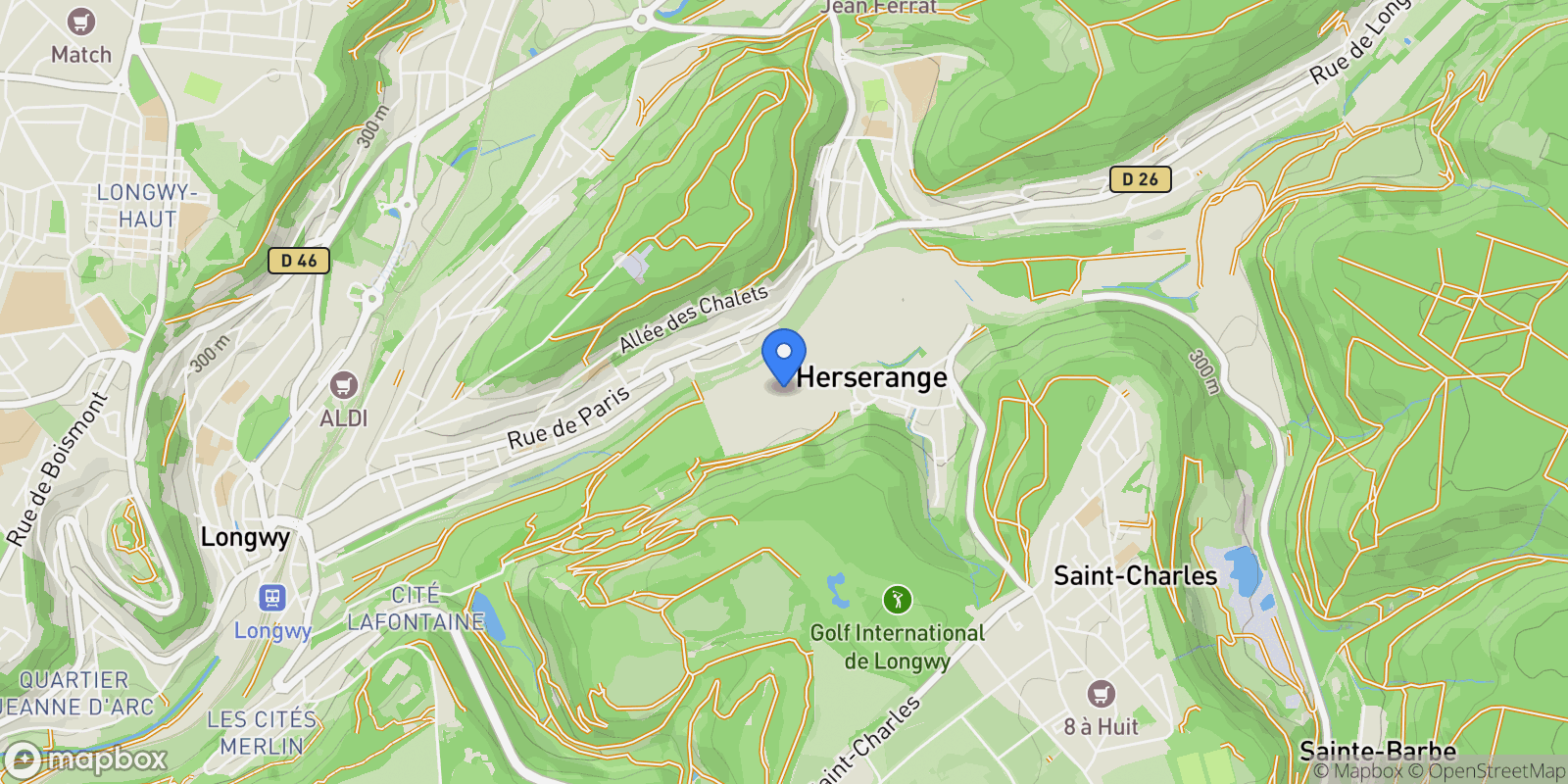 Map showing Herserange, Grand Est, France.
