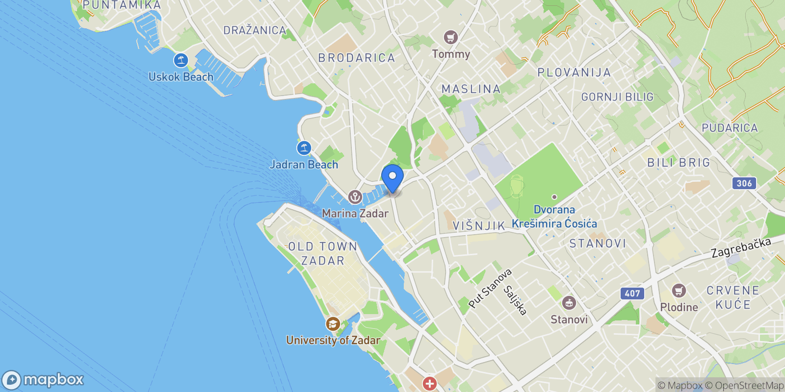 Map showing Zadar, Croatia, Mjesni odbor Vostarnica, Zadar, Zadar County.