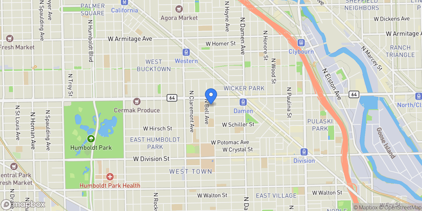 Map showing 1526 N Leavitt Street Unit# 1, Chicago, IL 60622, Chicago, Illinois, United States.