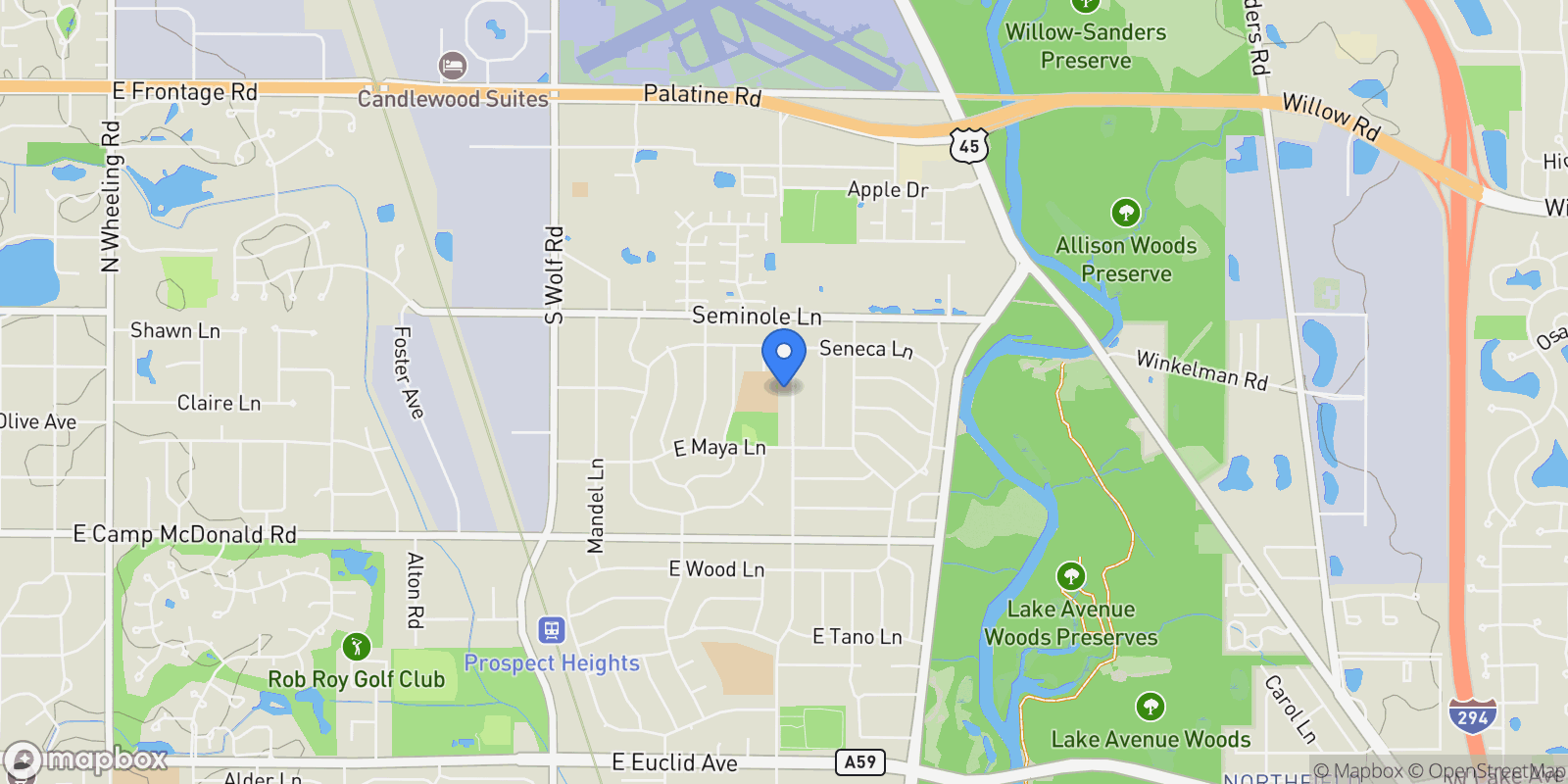 Map showing 1720 N Burning Bush Lane , Mount Prospect, IL 60056, Mount Prospect, Illinois, United States.
