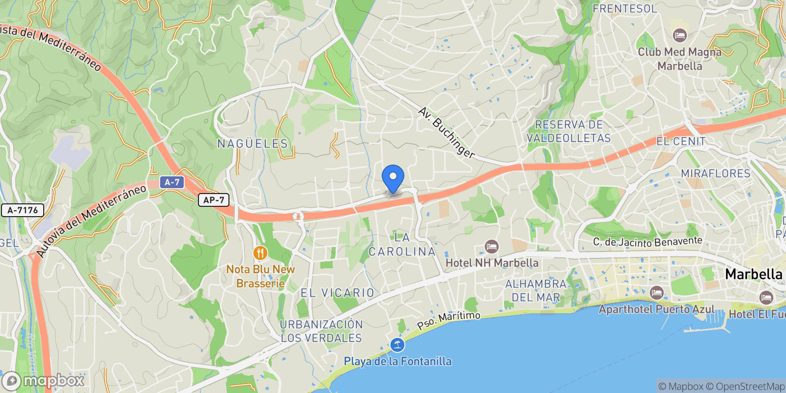 Map showing Calle nerja, 131,  Marbella,  Nagüeles, Sierra Blanca, Marbella, Spain.
