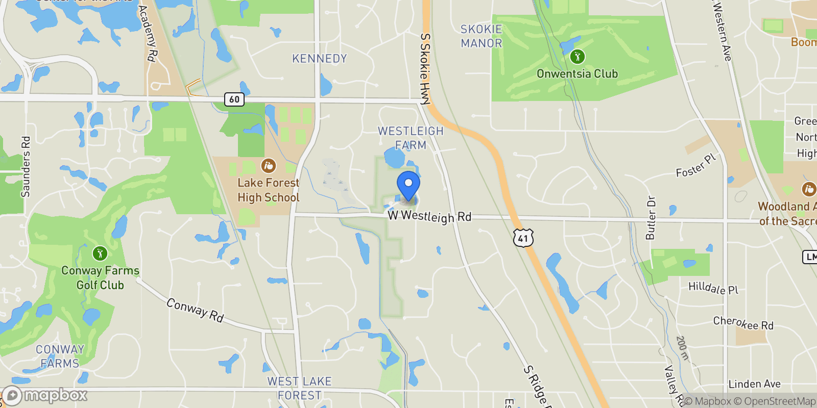 Map showing 725 Tamarack Trail , Lake Forest, IL 60045, Lake Bluff, Illinois, United States.