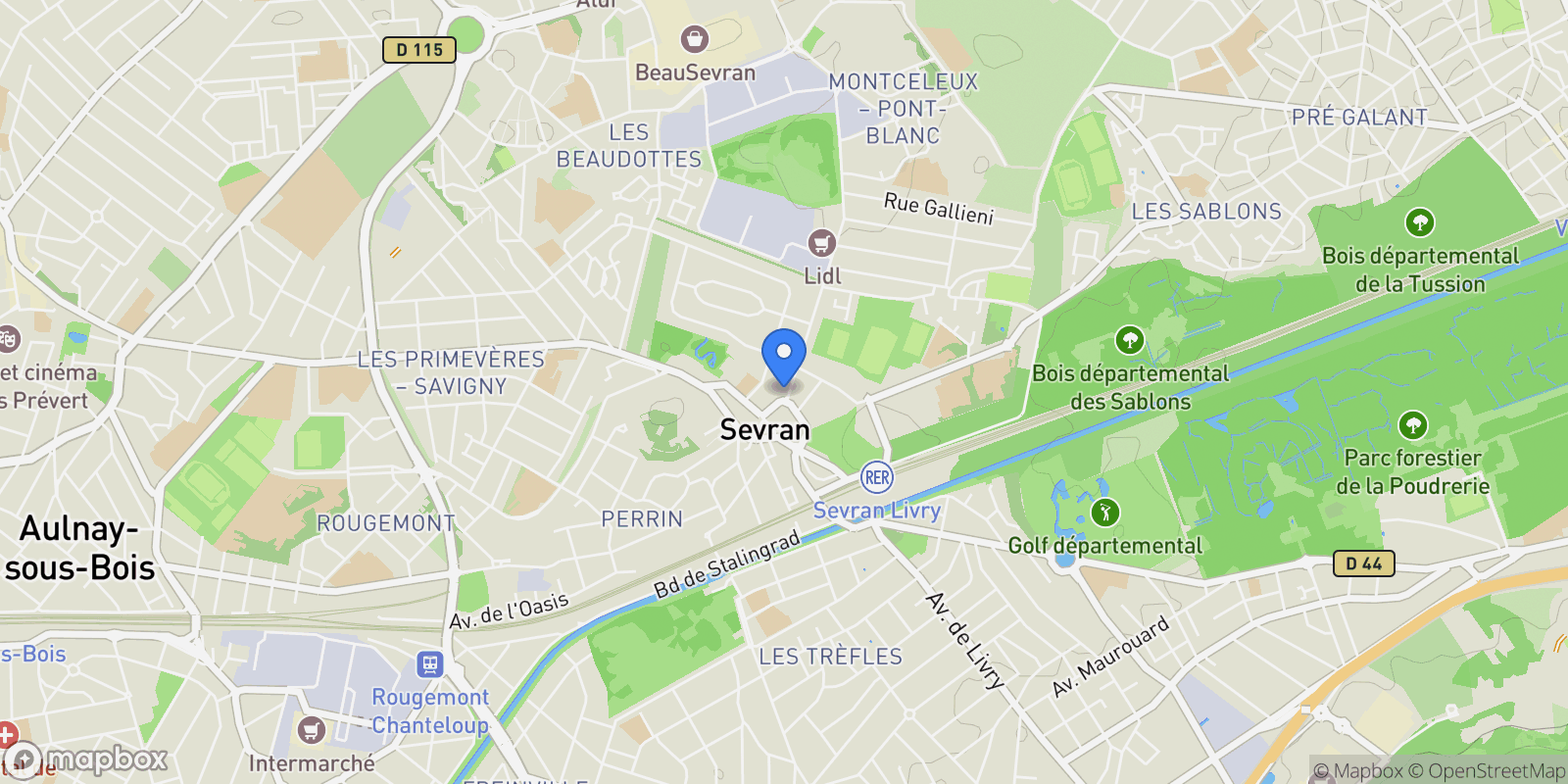 Map showing Sevran, Île-de-France, France.