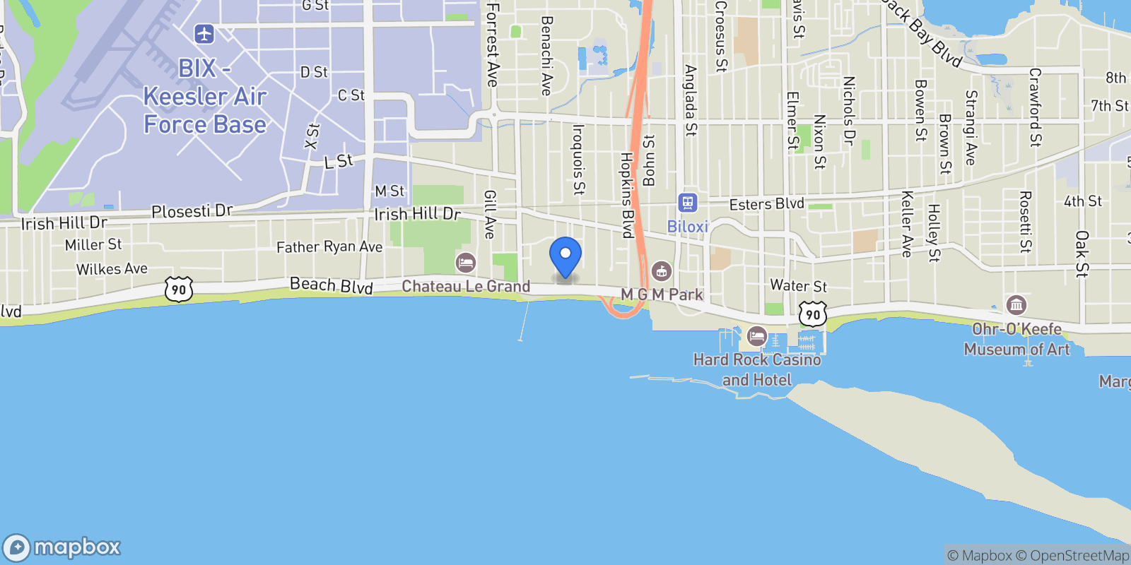 Map showing 1006 Beach Boulevard, Biloxi, MS 39530, Biloxi, Mississippi, United States.