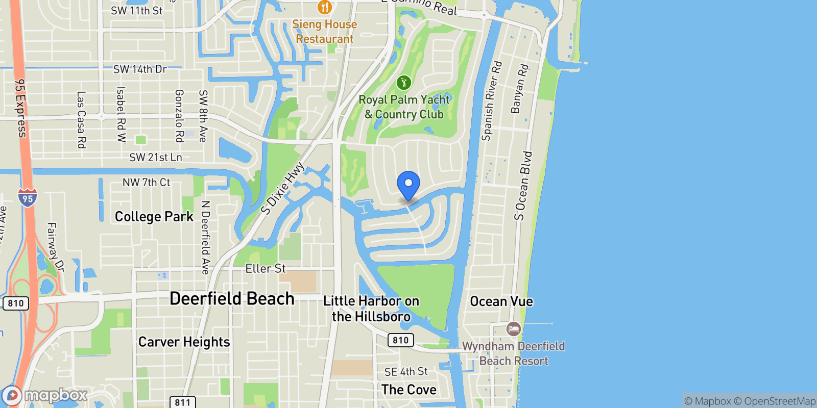 Map showing 290 S Maya Palm Drive, Boca Raton, Florida, United States.