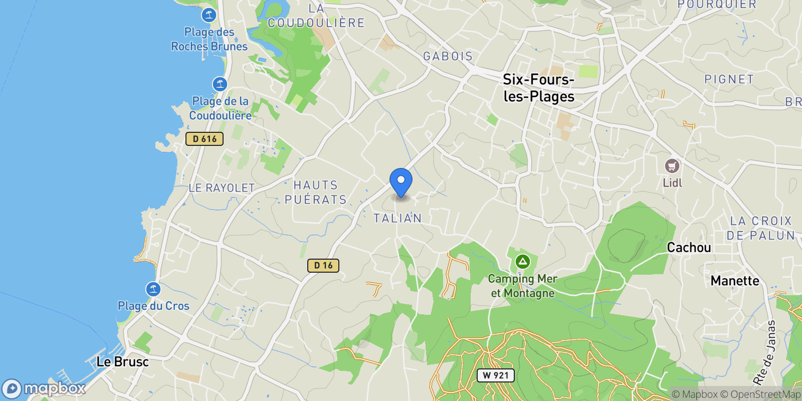 Map showing Six-Fours-les-Plages, Provence-Alpes-Côte d'Azur, France.