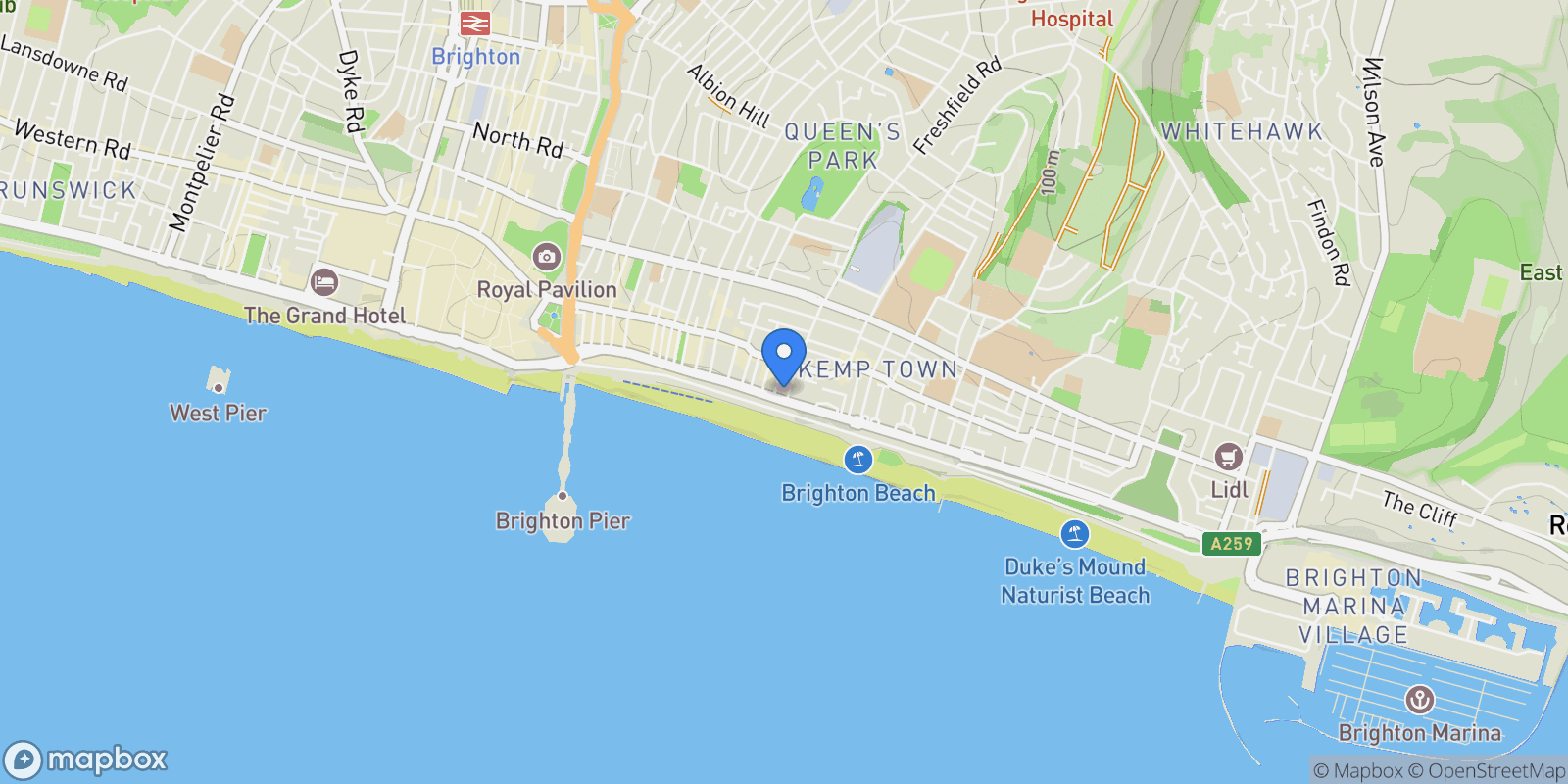 Map showing 77 Marine Parade, Brighton, Brighton and Hove, England, United Kingdom.