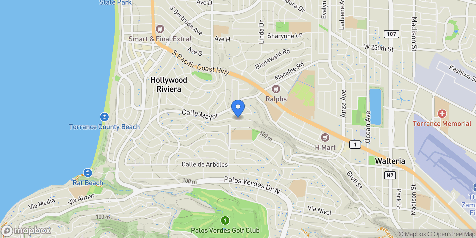 Map showing 425 Vía El Chico , Redondo Beach, CA 90277, Torrance, California, United States.