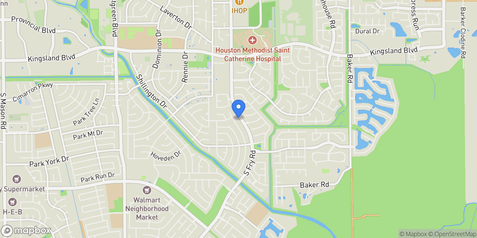 Map showing 1406 S Fry Road, Katy, Texas, United States.