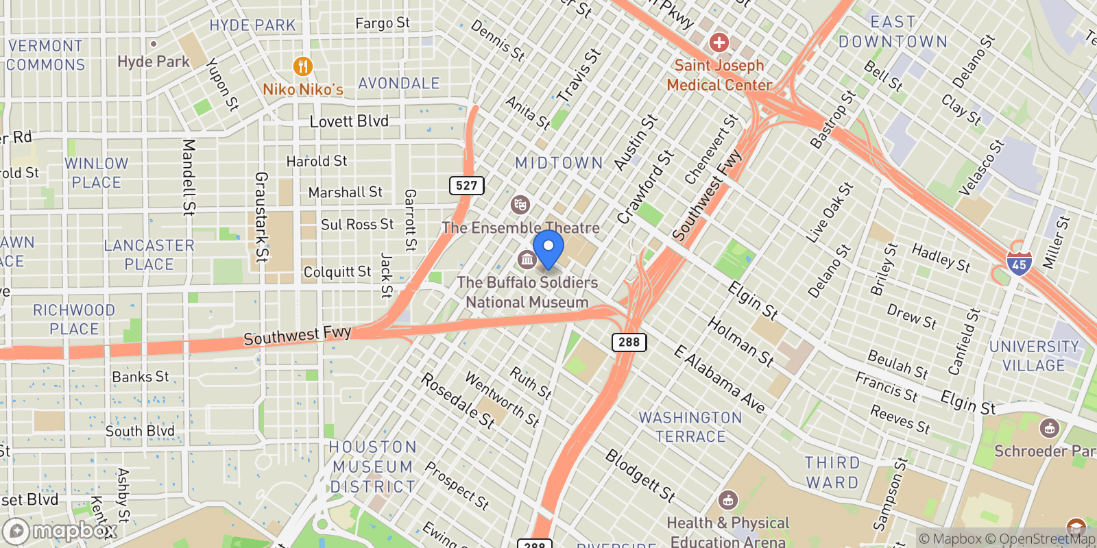 Map showing 1401 Truxillo Street, Houston, Texas, United States.