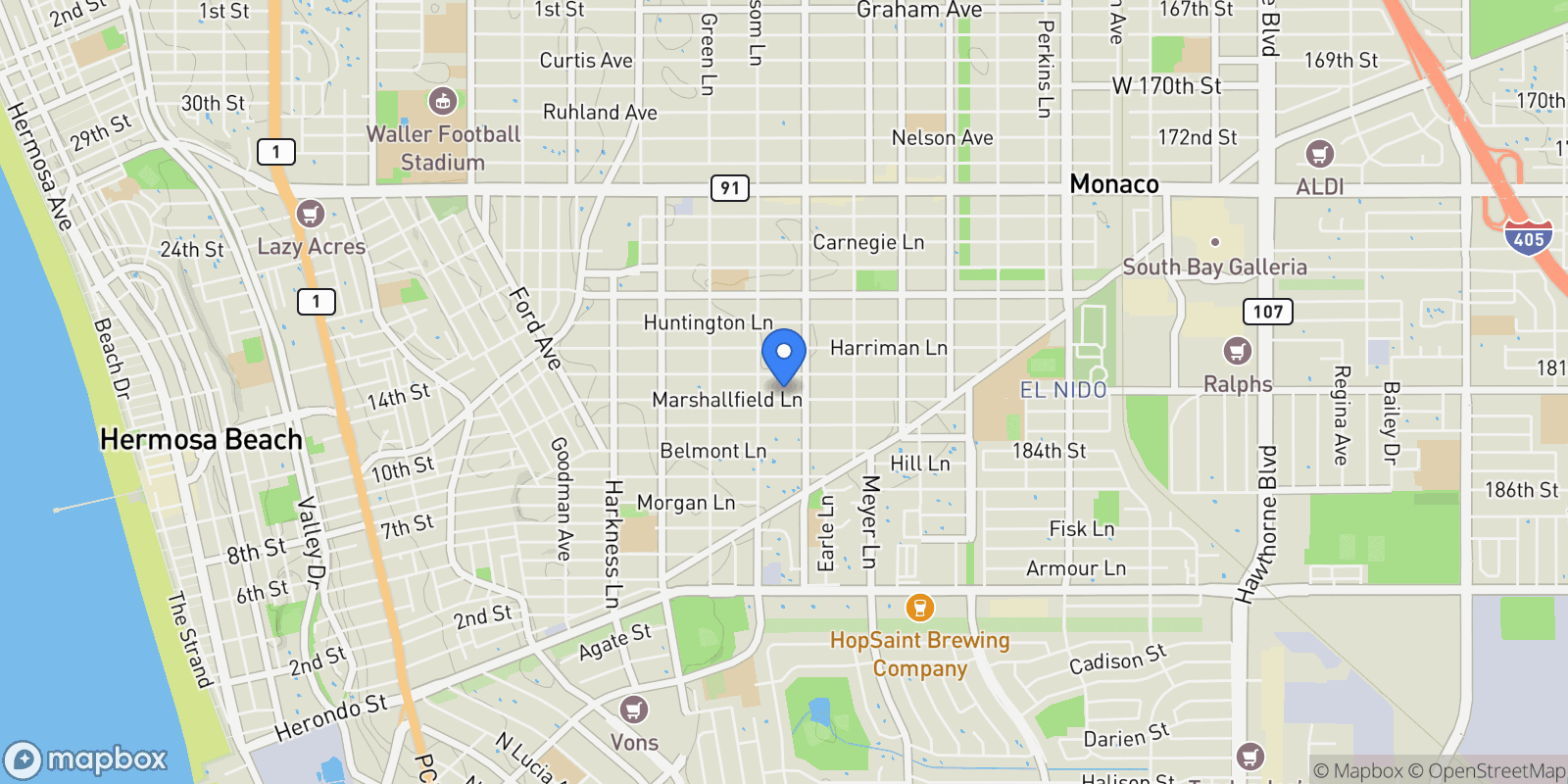 Map showing 2113 Marshallfield Lane #B , Redondo Beach, CA 90278, Torrance, California, United States.