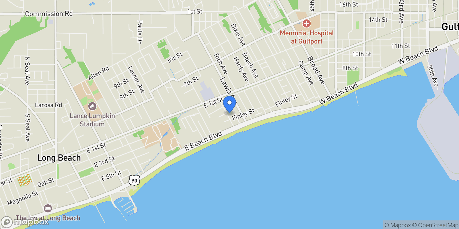 Map showing 173 Ocean Wave Avenue, Long Beach, MS 39560, Long Beach, Mississippi, United States.