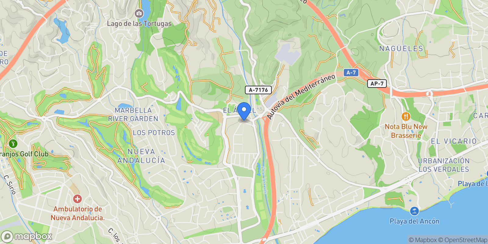 Map showing Urbanizacion Marein Village,  Marbella,  Nueva Andalucía - Aloha Golf,  EntrePlanta, Nueva Andalucia, Marbella, Spain.