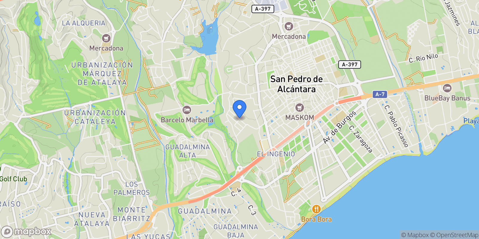 Map showing San Pedro de Alcantara, Andalusia, Spain.