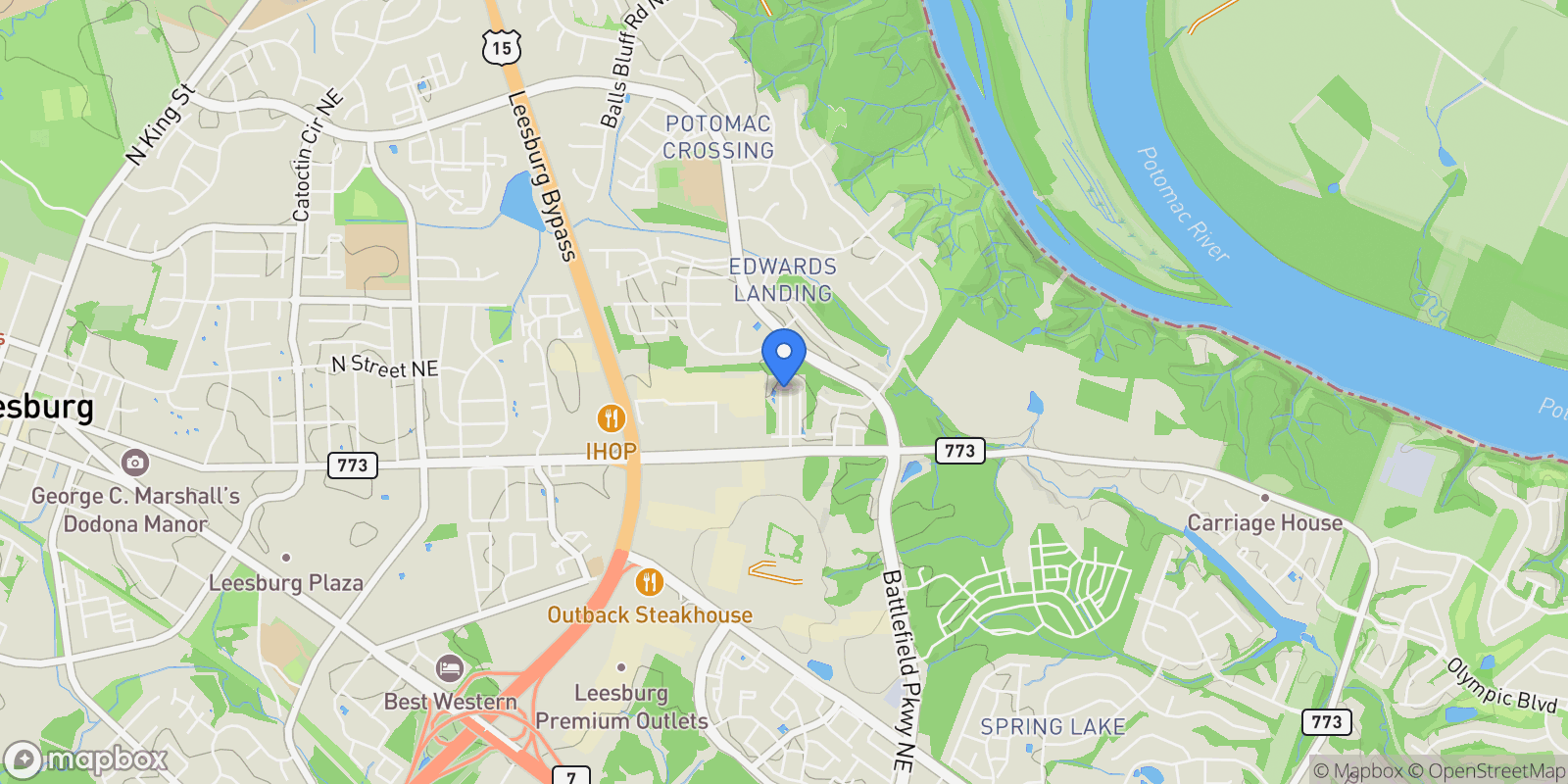 Map showing 1636 Field Sparrow Terrace NE, Leesburg, VA 20176, Leesburg, Virginia, United States.