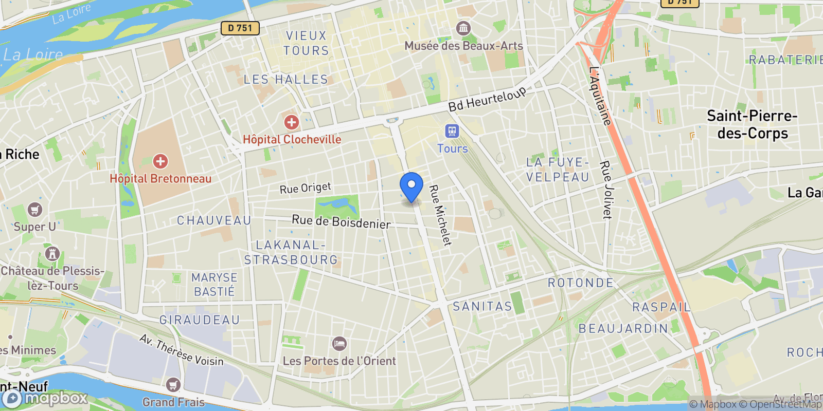 Map showing Tours, Centre-Val de Loire, France.