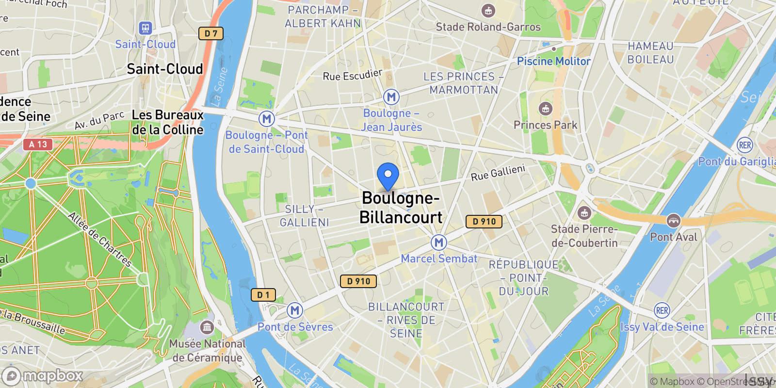 Map showing Boulogne-Billancourt, Île-de-France, France.