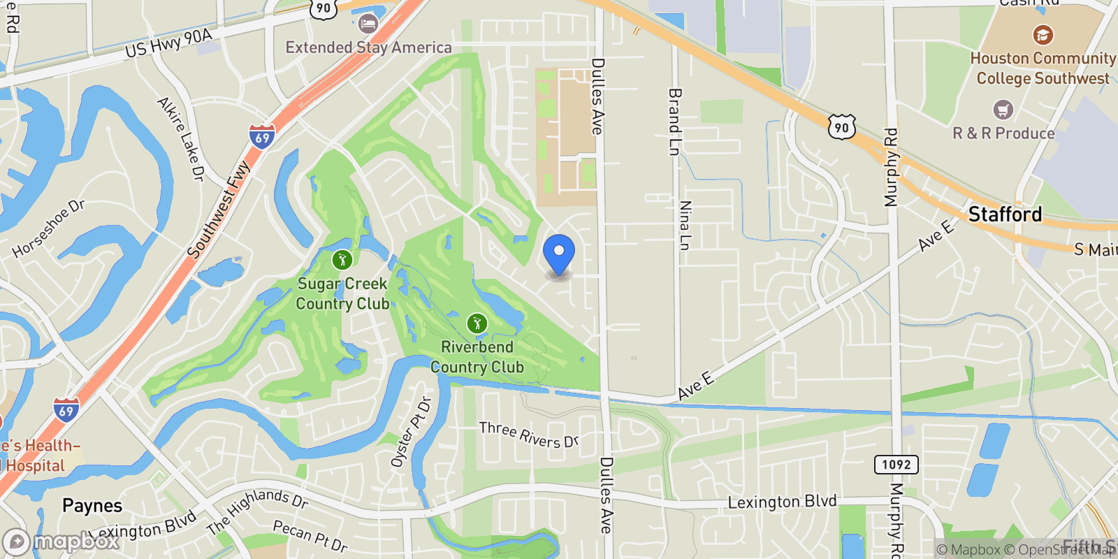 Map showing 3010 Broadmoor Drive, Sugar Land, TX 77478, Sugar Land, Texas, United States.