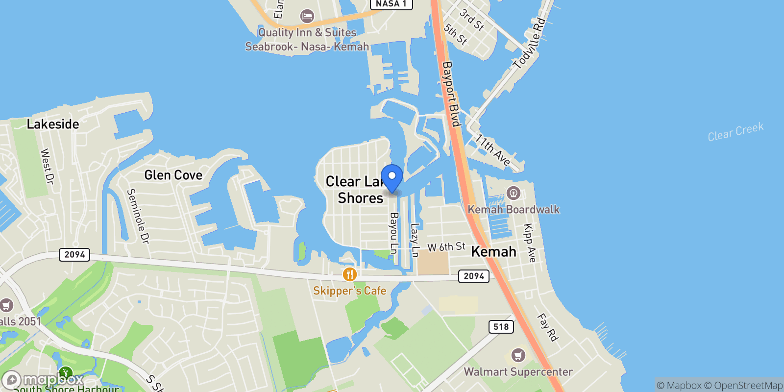 Map showing 427 E Shore Drive, Clear Lake Shores, Texas, United States.