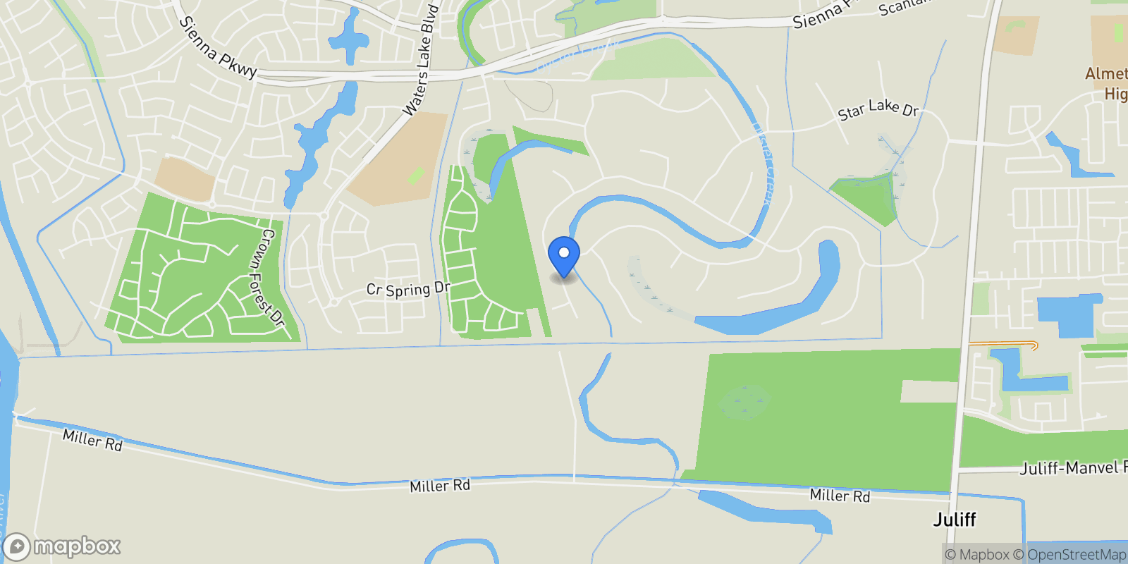 Map showing 9621 Thompson Lake Drive, Missouri City, TX 77459, Missouri City, Texas, United States.