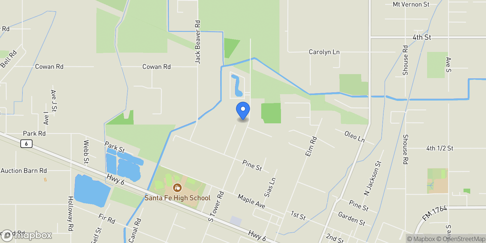 Map showing 3320 Tower Road, Dickinson, Texas, United States.