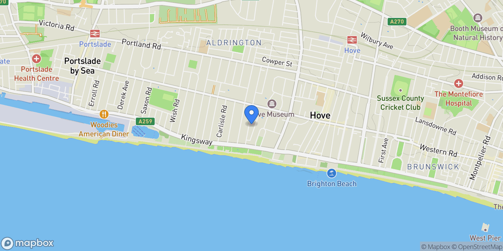 Map showing Hove, Brighton and Hove, England, United Kingdom.