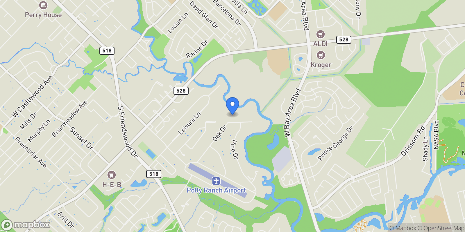 Map showing 650 Oak Drive, Friendswood, Texas, United States.