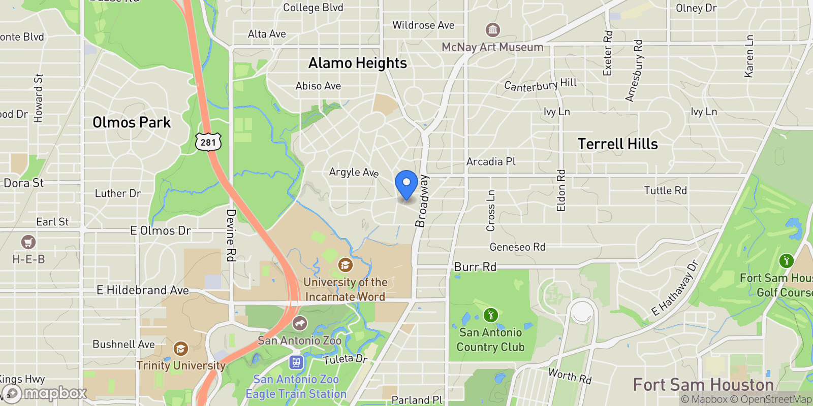 Map showing 122 Chester Street APT #5, Alamo Heights, TX, 78209, USA, San Antonio, Texas, United States.