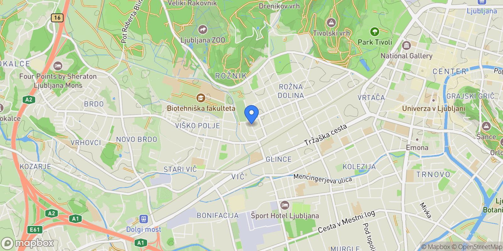 Map showing Rožna Dolina, c. XVII, 1000 Ljubljana, Slovenia, Ljubljana, Ljubljana, Slovenia.