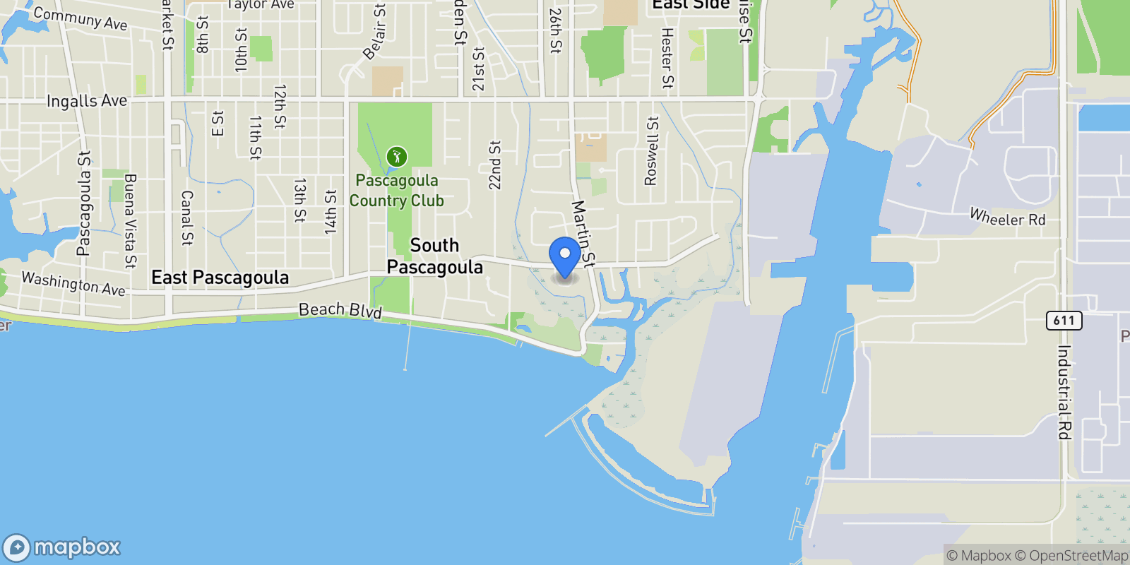 Map showing 726 Wiggins Circle, Pascagoula, MS 39581, Pascagoula, Mississippi, United States.