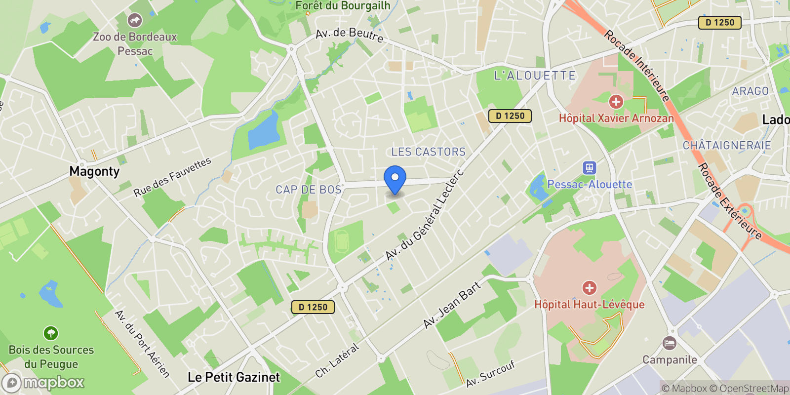 Map showing Pessac, Nouvelle-Aquitaine, France.