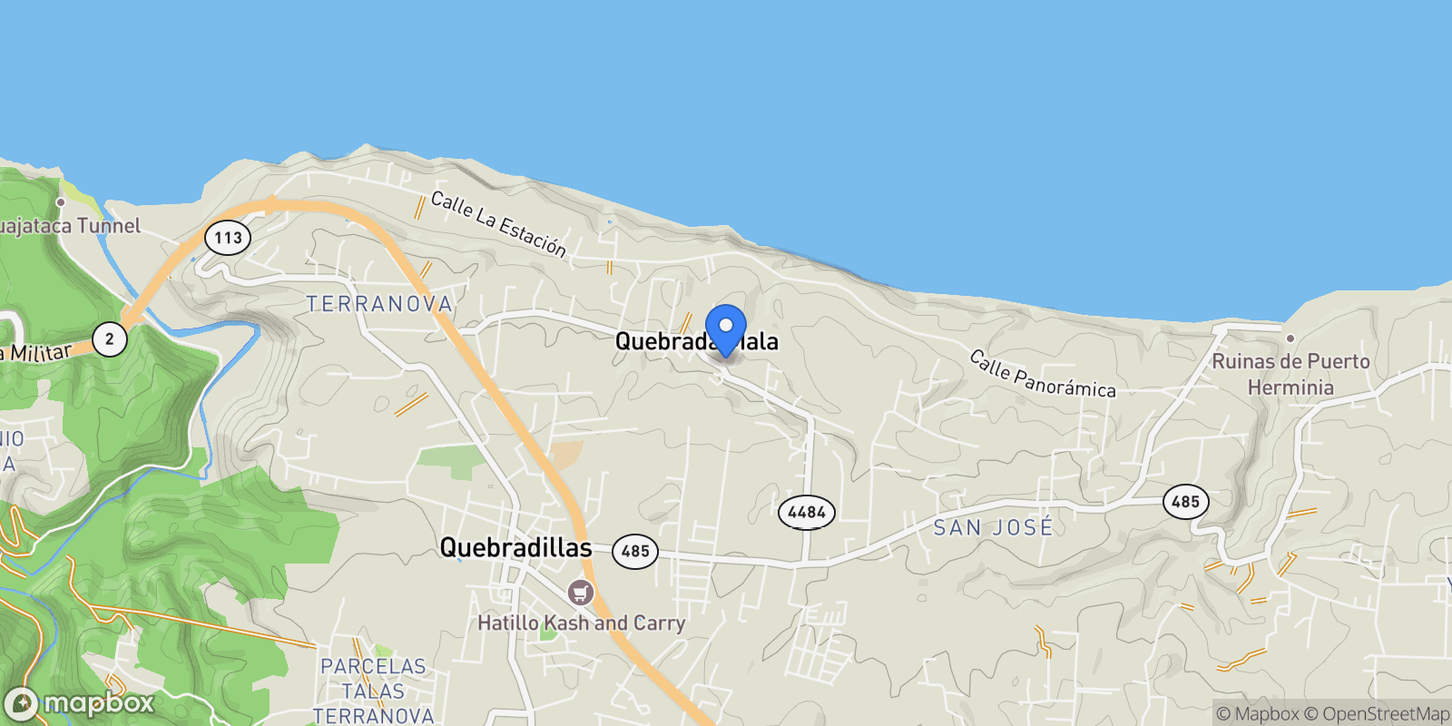 Map showing Quebradillas CALLE IGLESIA 3, Terranova, Quebradillas, Puerto Rico.
