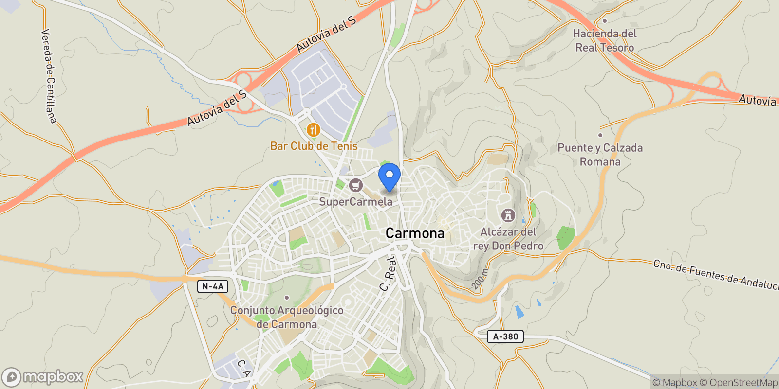 Map showing Carmona, Sevilla, Carmona, Carmona, Andalusia, Spain.