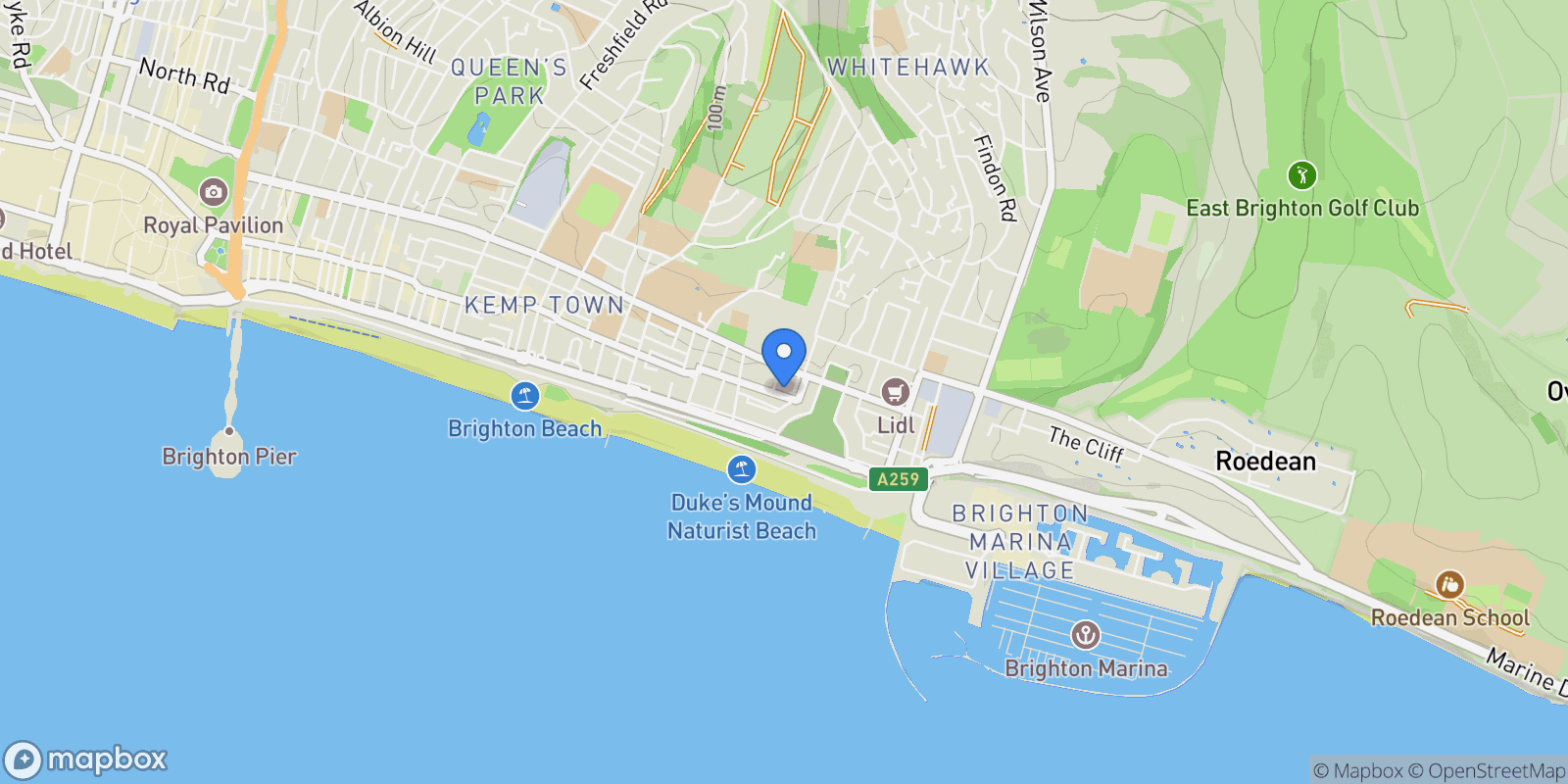 Map showing Brighton, Brighton and Hove, England, United Kingdom.