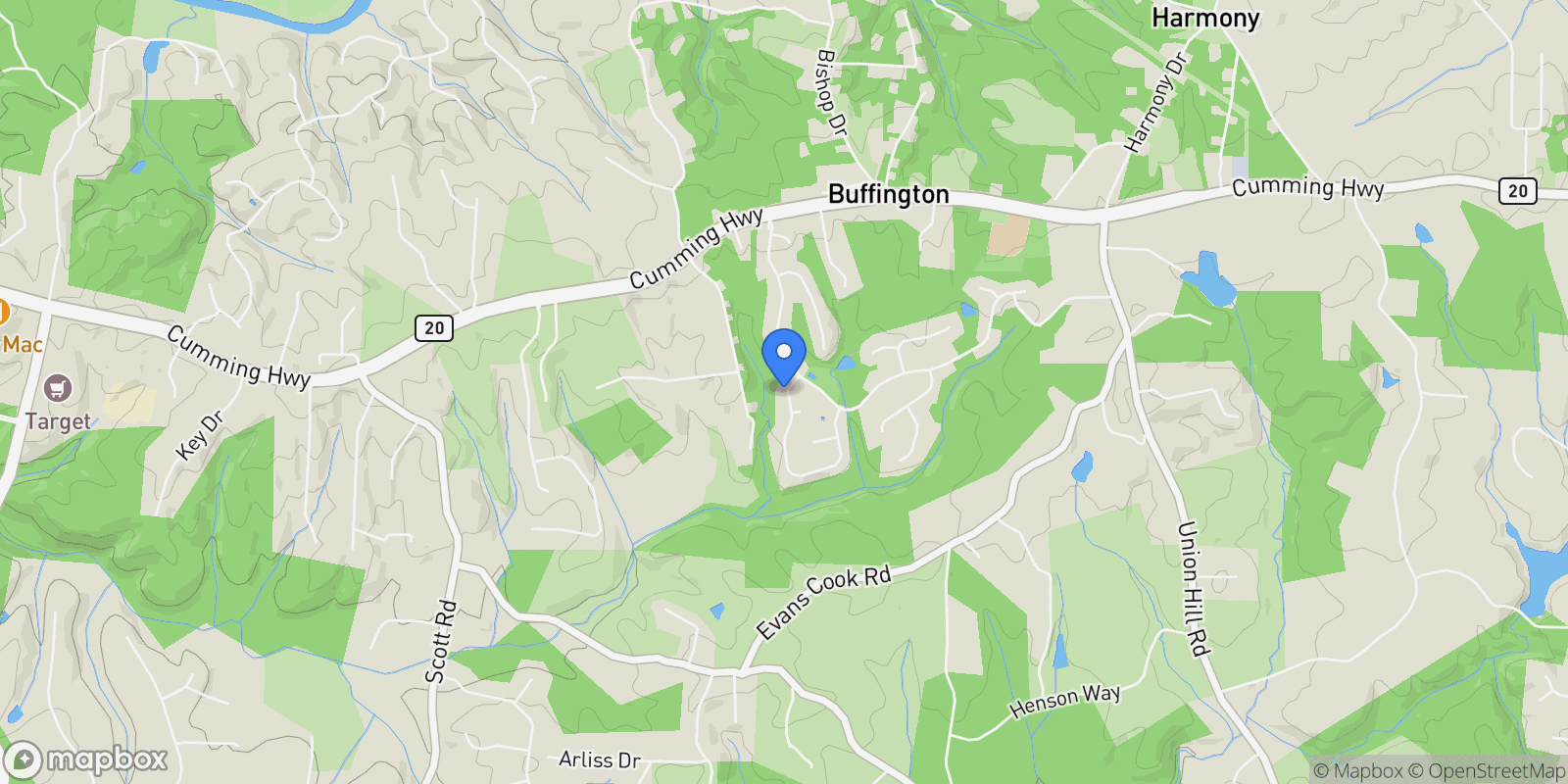 Map showing 304 Meadowcrest Circle, Canton, GA 30115, Canton, Georgia, United States.